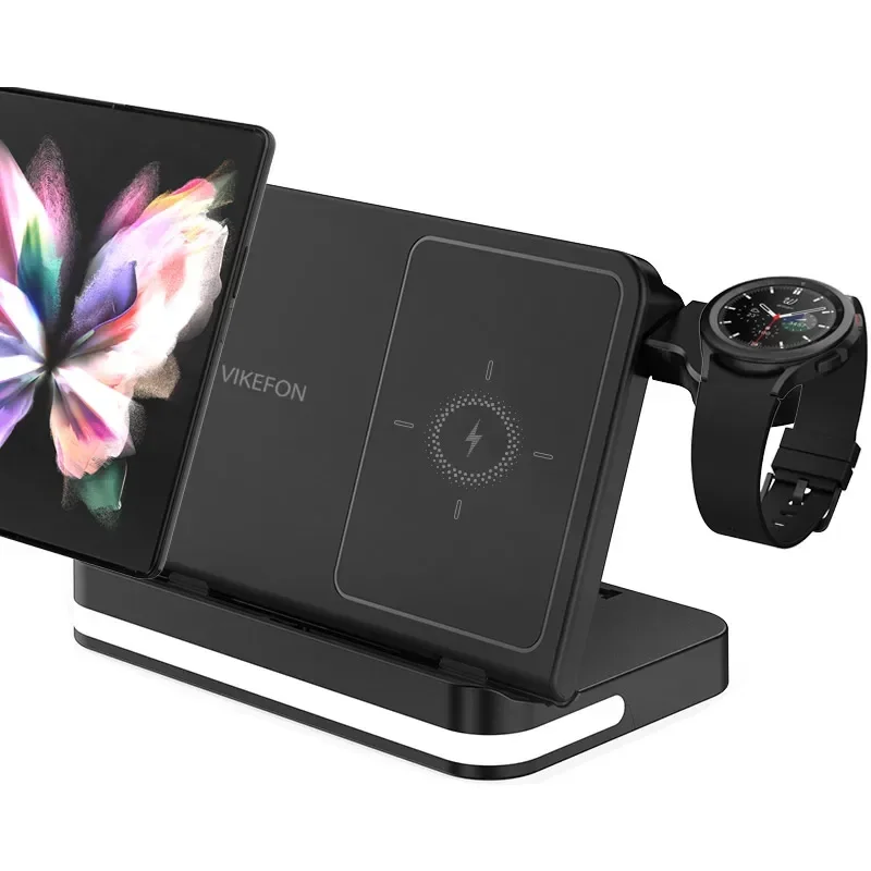 VIKEFON 5 in 1 Foldable LED Wireless Charger Station For Samsung Z Fold 5 4 Galaxy Watch 9 8 7 EarBuds Fast Wireless Charging