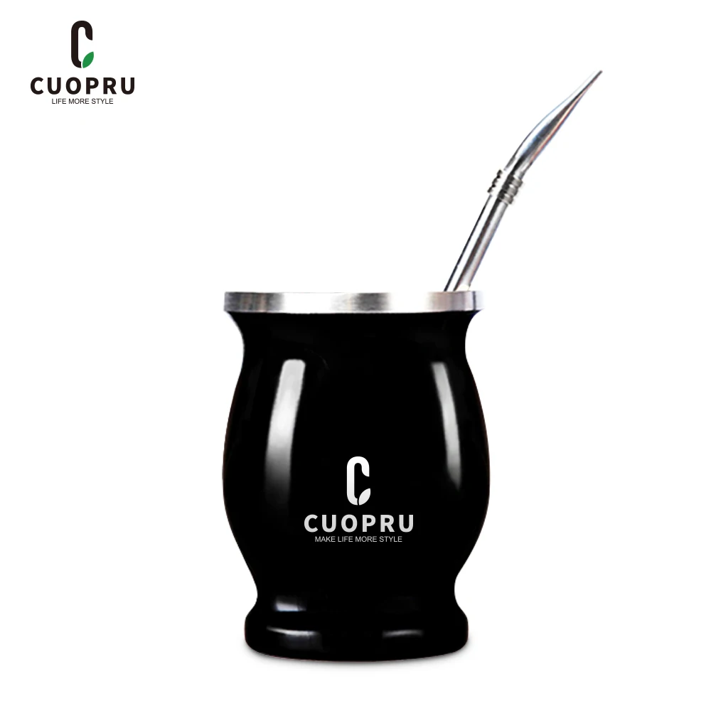 

Cuopru Yerba Mate Cup 304 Stainless Steel Double Wall 8oz Argentine Yerba Mate Gourd With Bombillas and Cleaning Brush