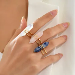 Charm Natural Stone Hexagonal Bullet Rings for Women Handmade Wire Wrap Arrowhead  Crystals Stone Opening Ring Adjustable