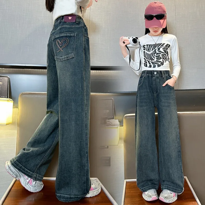 Winter 4-14 Jahre Mädchen Jeans UNITIM Fleece Dicke Kinder Mädchen Denim Hosen mit Liebe-Tasche Teenager Mädchen Integrierte Gerade Hosen – Detail 9