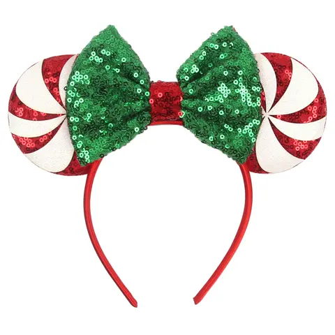 2023 Disney Christmas Mickey Ears Headband For Girls Sequins Bow Festivall Party Hairband DIY Hair Accessories