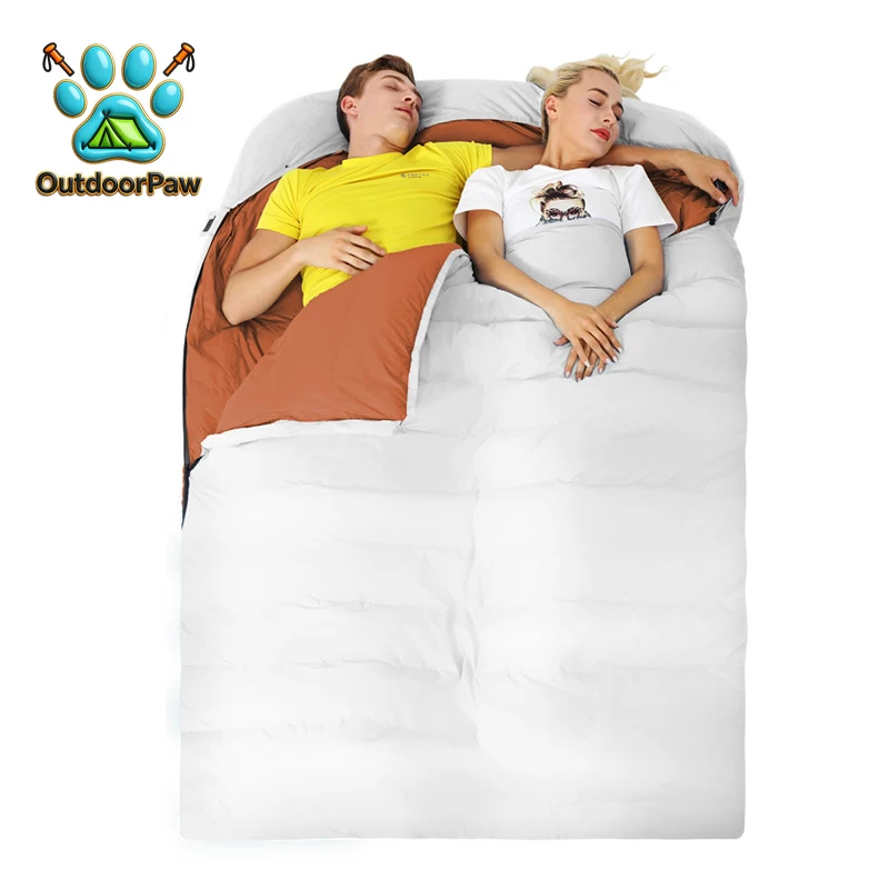 Couple Adult Envelope Duck Down Sleeping Bag Outdoor Camping Autumn Winter Keep Warm Cold Resistant Waterproof Indoor Rest