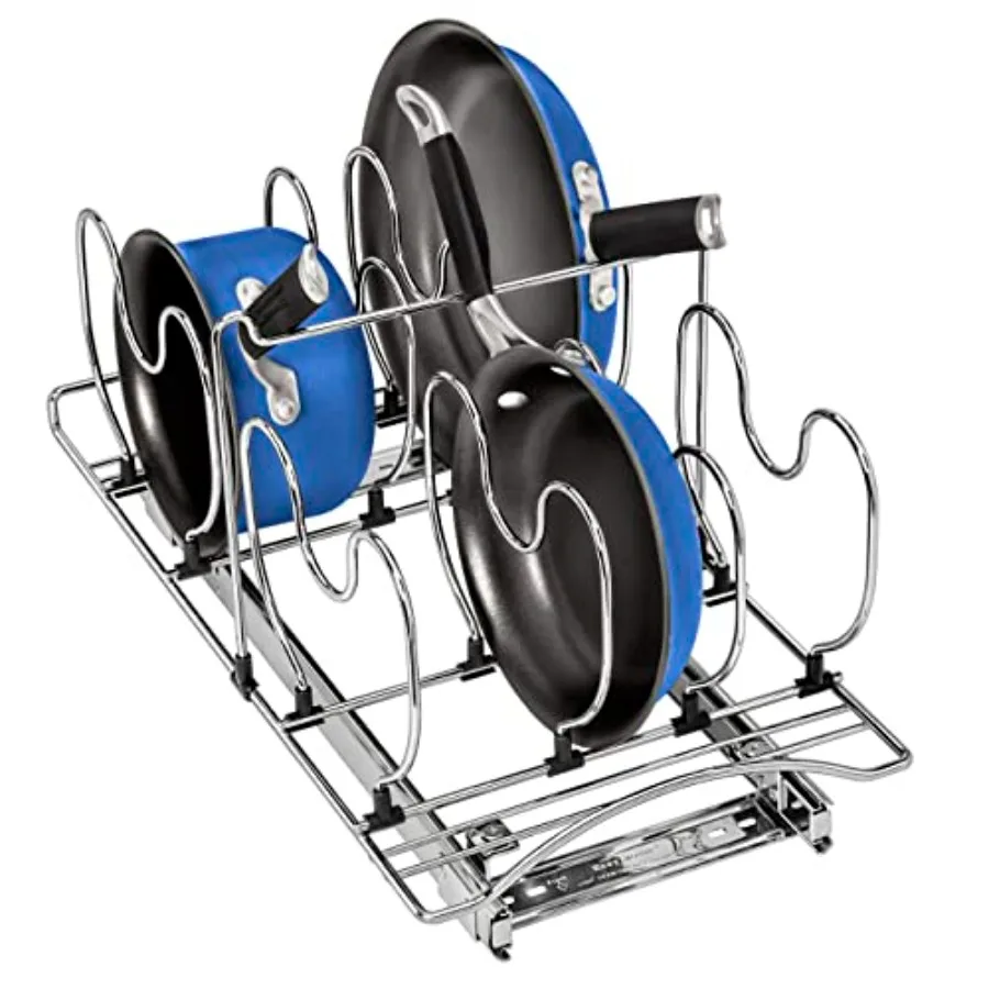 

® Органайзер для кастрюль и сковородок в шкаф - Выдвижная подставка для посуды - Выдвижной ящик для крышек и кастрюль - Подвесной органайзер для кухни под шкаф