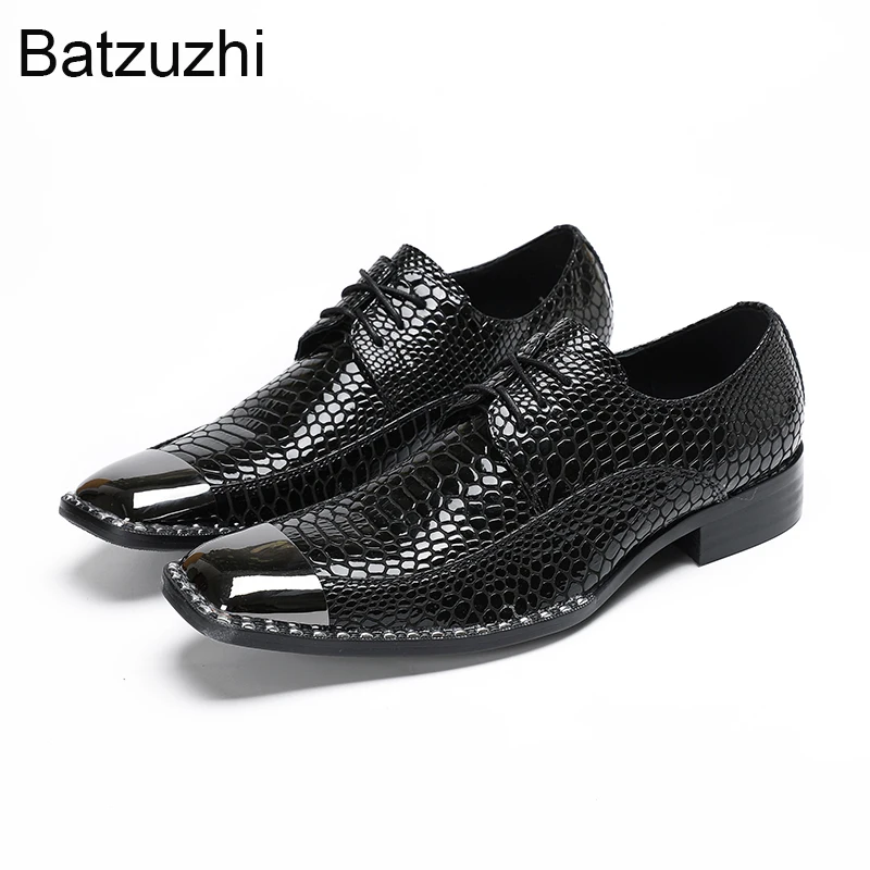 

Batzuzhi Black Men's Genuine Leather Dress Shoes Italian Type Men's Shoes with Metal Toe Man Lace-up Business, Wedding Shoes