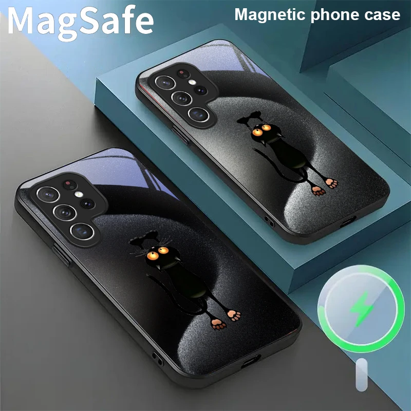 

Зеленоглазый мультяшный кот для Samsung Galaxy S20 FE S21 S22 S23 Plus S24 Ultra S25 Edge S24Ultra 22Plus Magsafe Glass Phone Case