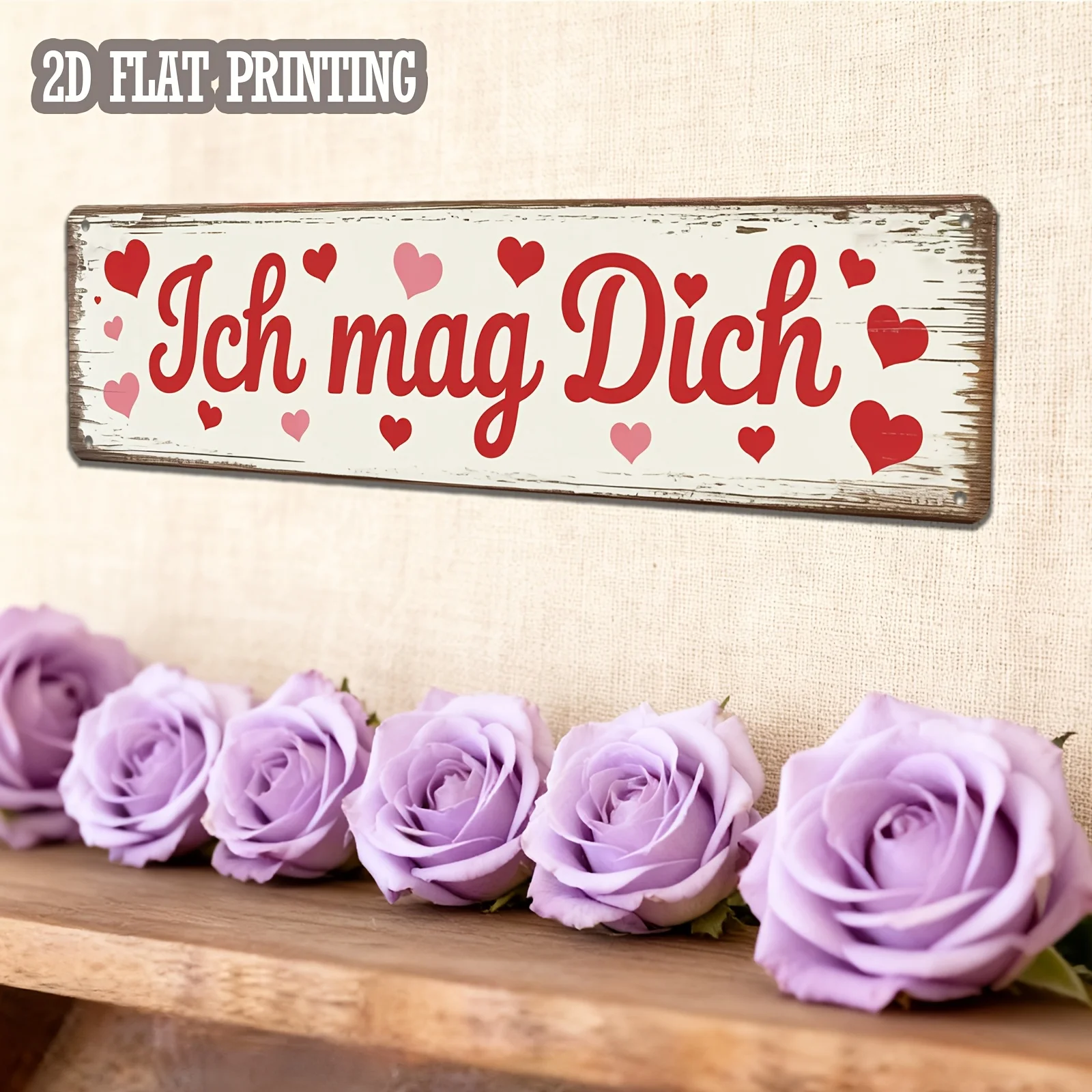 2D Flat German Ich Mag Dich Metal Sign | Charming Vintage Iron Wall Hanging, Perfect for Anniversary, Valentine's, Living Room