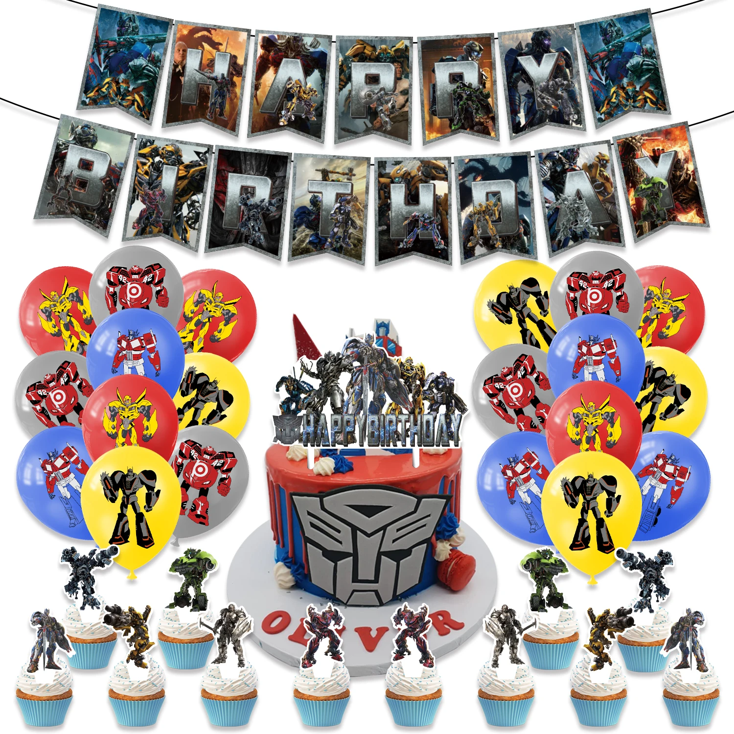 Transforme Party Decorations Banner Balloon Caketopper Autobots Birthday Party Supplies Boy Baby Shower Party Favor Decor