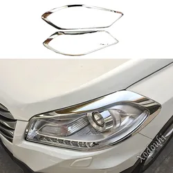 For Suzuki S-Cross Scross SX4 2014 2015 2016 2017 Front Head Light Lamp Detector Frame Stick Eyebrow ABS Chrome Trim Cover 2PCs