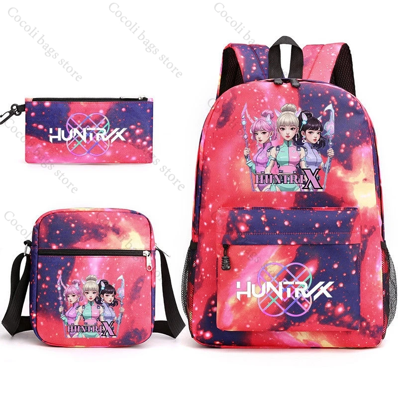2025 KPop Demon Hunter Printing 3 Pieces Children Backpacks School Bags Girl Backpacks Large Capacity Oxford Backpack for Kids