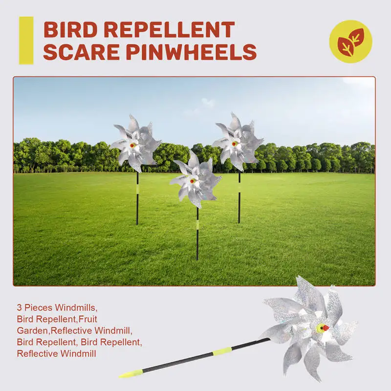 ABRE-3 Pieces Windmills, Bird Repellent,Fruit Garden,Reflective Windmill, Bird Repellent, Bird Repellent, Reflective Windmill