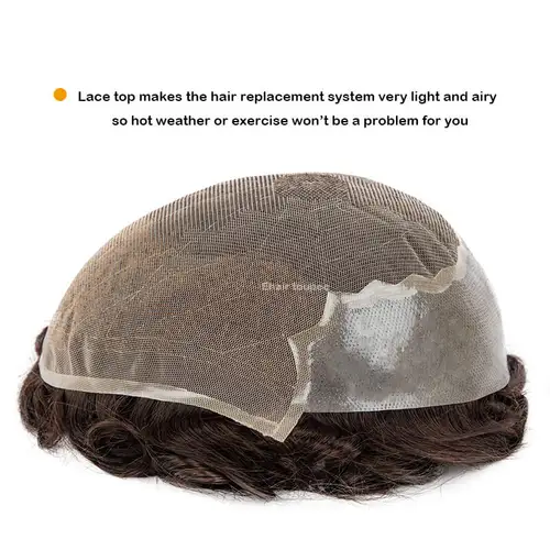 Imagen 2 del producto Peluca Q6 para hombres, prótesis de cabello humano para hombres, pelucas de PU con encaje y nudos para hombres, pelucas para hombres, prótesis de cabello humano 100% suave para hombres