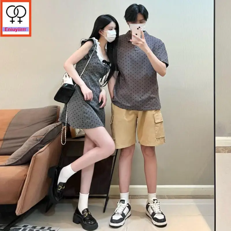 Coppia abbinata Camicia Abito Amanti Vestiti 2025 Estate Luna di miele Data Vacanza Carino Retro Vintage Mini Papillon T-shirt Abito