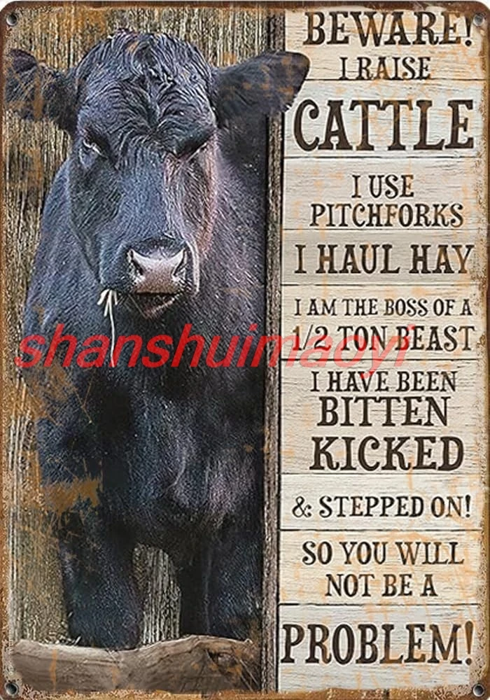 Vintage Black Angus Cattle tin sign, Cow Wall Art, Bull Print, Farmhouse tin sign, Animal Lover Gift, Nature tin sign Vinta sign