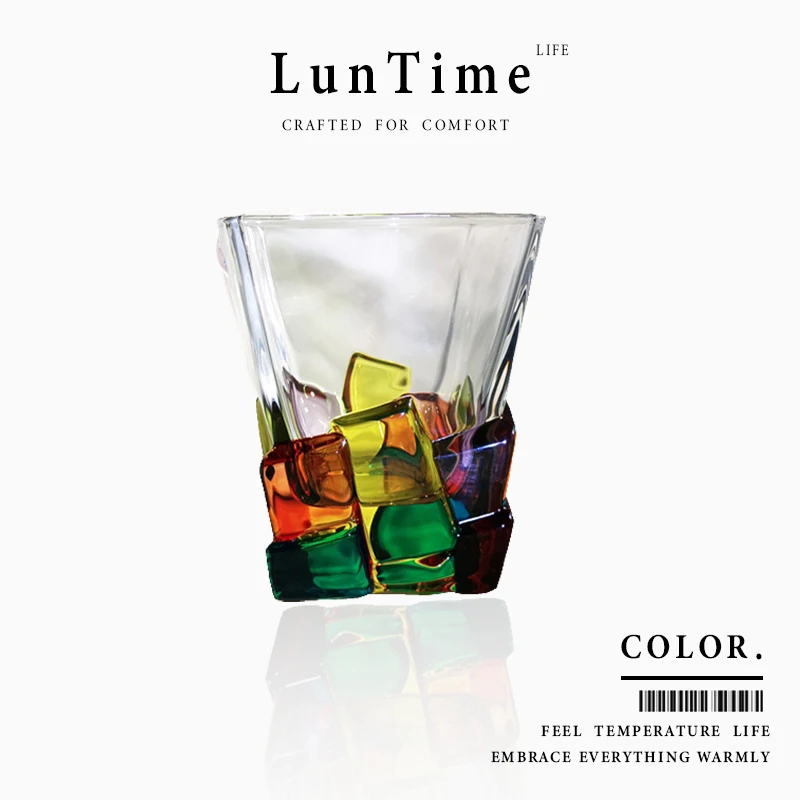 Nordic Style Hand-Painted Whiskey Glass LunTime Life Glass Cup for Juice Drink Beverage Middle-Aged Cup without Lead