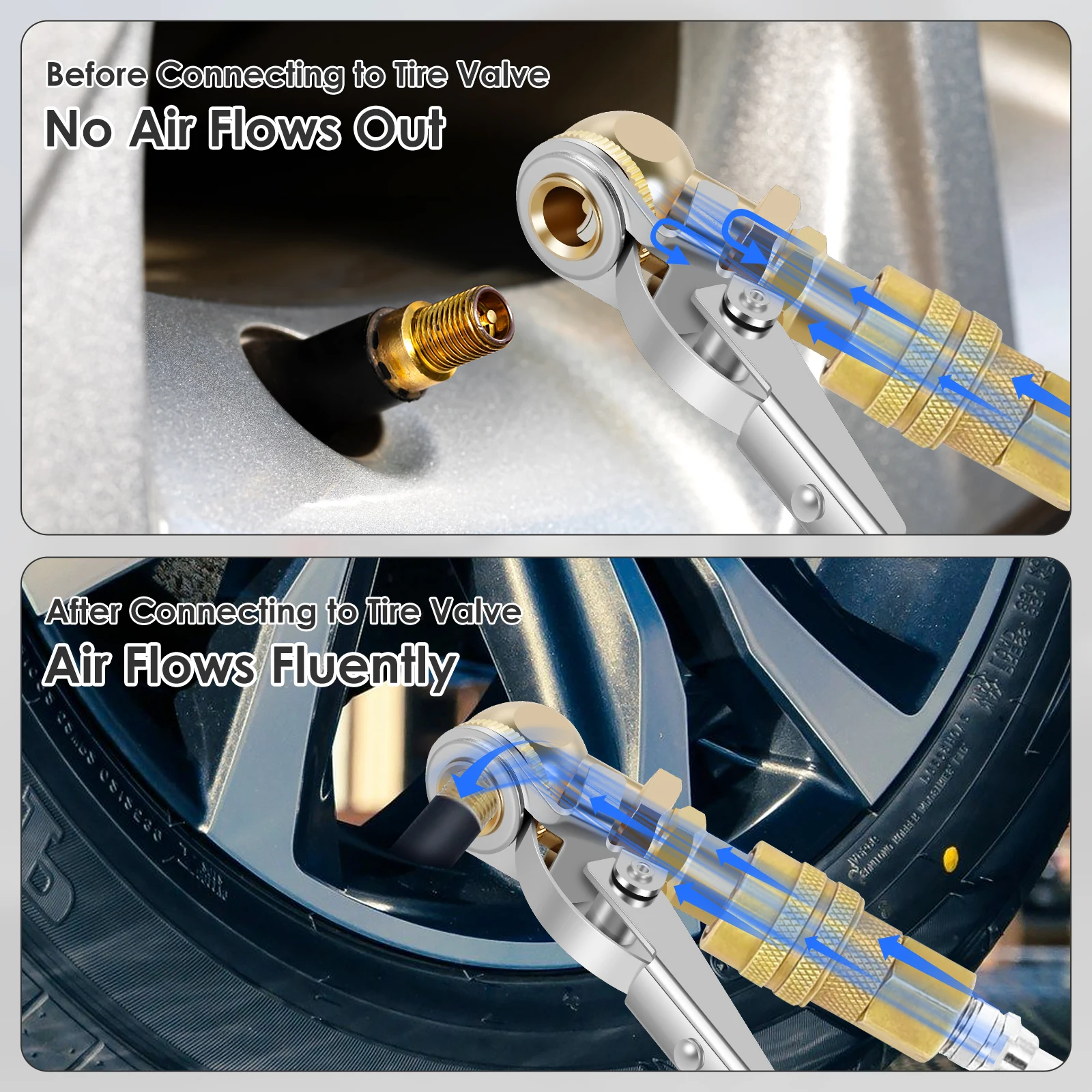 Closed Ball Air Chuck Clip Inflator For C-Type (Japan Type) Air Compressor Hose Automatic Lock-On Tire Inflation Clamp