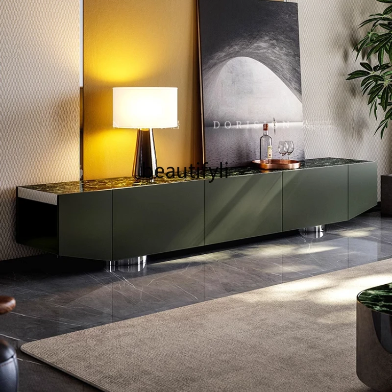 

Italian minimalist TV cabinet living room 2025 new floor marble light luxury TV cabinet