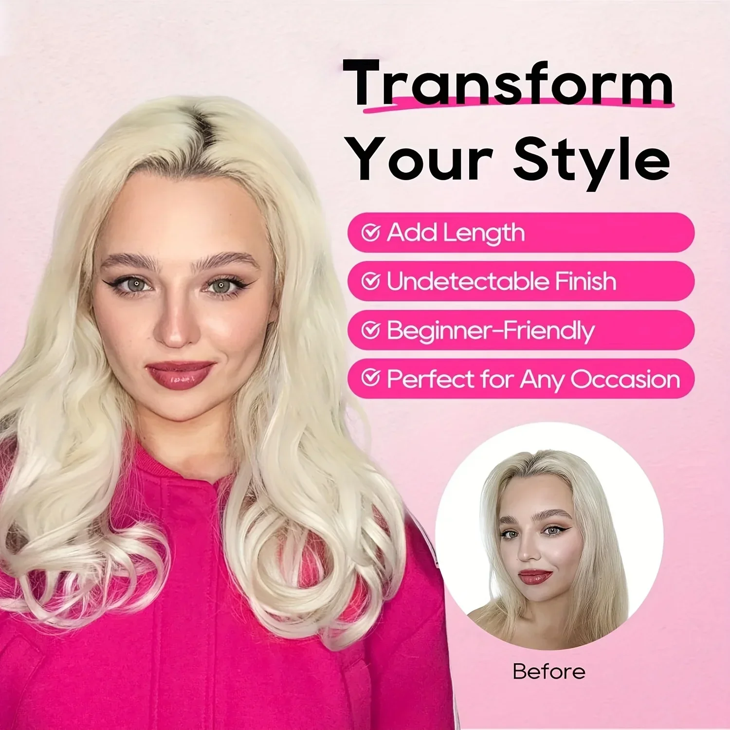 Estensioni dei capelli con trama in pizzo sintetico premium - Miscela naturale ultra morbida con clip invisibile ondulata corta da 14 pollici per le donne