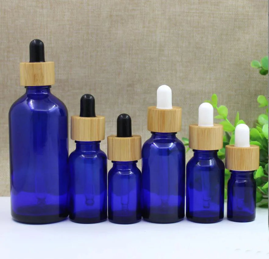 

100ML brown/clear/blue/green glass bottle bamboo dropper lid essential oil liquid eye serum moisture sample cosmetic packing