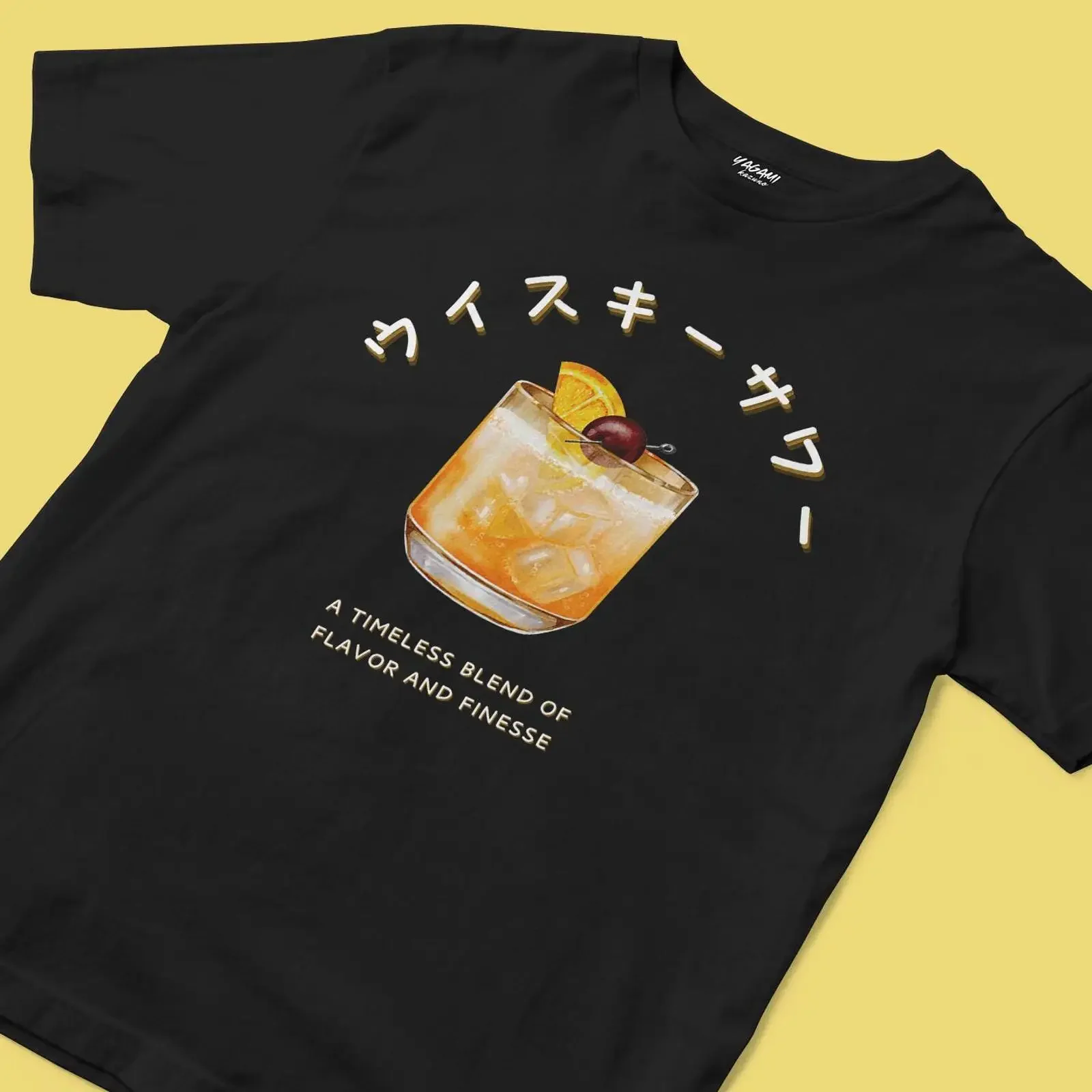 Camiseta Whiskey Sour estilo japonés vintage con gráfico lavado, elástica, suave y versátil para uso diario, cómoda para hombre, ligeramente elástica.
