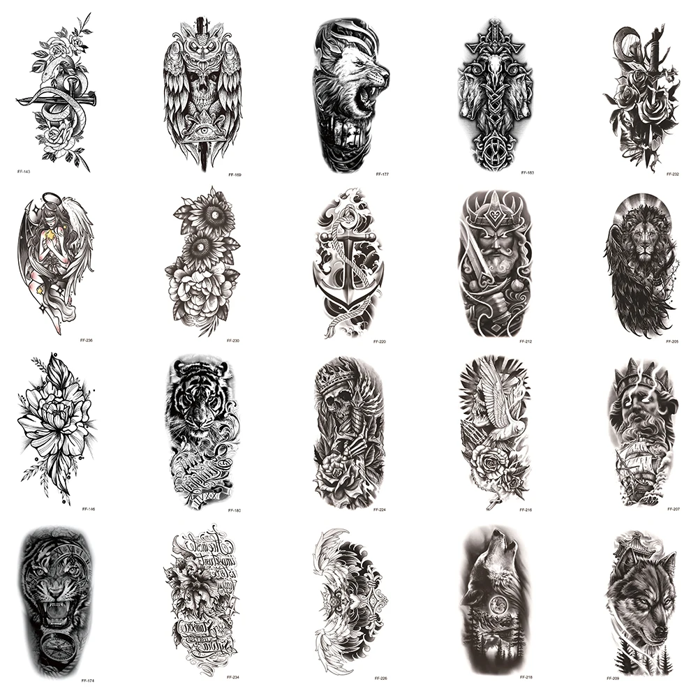 

20Pcs/Set,Waterproof Temporary false Tattoos Stickers,Water Transfer Decals,Flower Lion Tiger Skull Wolf,Body Art for Man Women