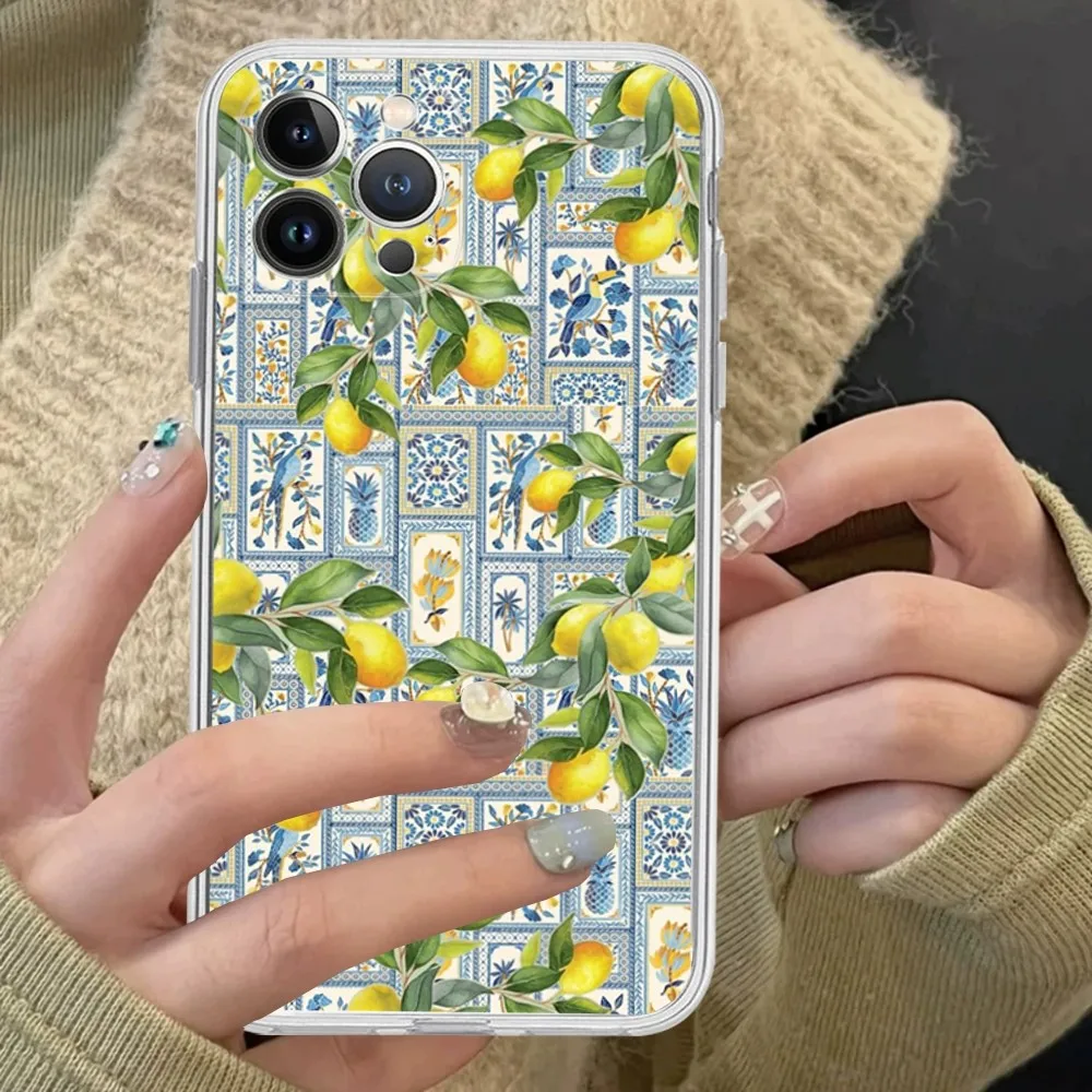 Mediterranean Lemon Phone Case Silicone Soft For Iphone 16 15 14 13 12 11 Pro Mini XS MAX Plus X Cover