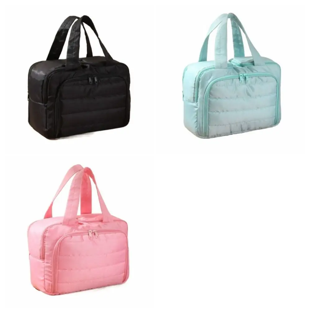 Solid Color Handheld Cosmetic Bag Large Capacity Nylon Pouches Bag Organizer Korean Style Multi-layered Portable Toiletry Bag