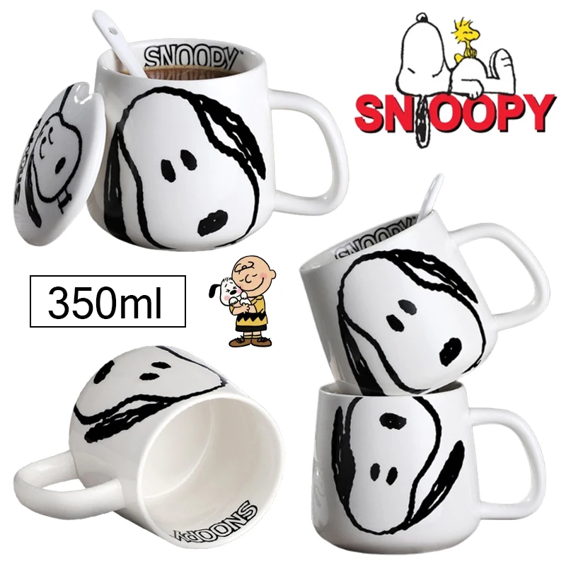 

Керамическая кружка Snoopy, 350 мл, чашка для кофе, молока, завтрака, мультяшная креативная офисная посуда для сока, напитков с крышкой, совок, чашка для воды для пары