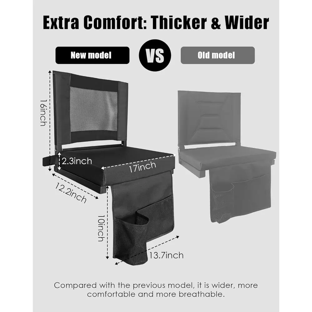 Stadium Seats with Back Support, Bleachers Chairs with Backs and Cushion Wide, Portable Folding Seats with Magnetic Bottom Strip