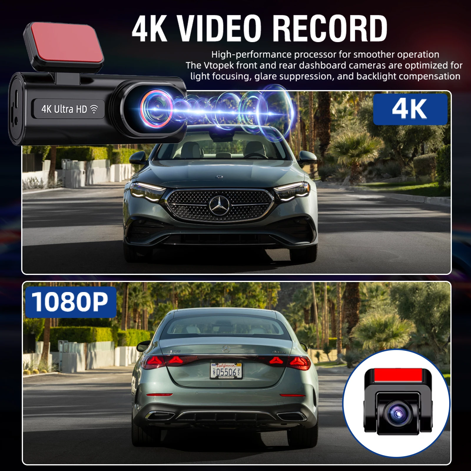 كاميرا Aprilboy Dash Cam 4K UHD للسيارة مدمجة 5.8 جيجا هرتز WiFi APP التحكم المزدوج عدسة الصندوق الأسود كاميرا الغرفة رؤية ليلية فائقة #3