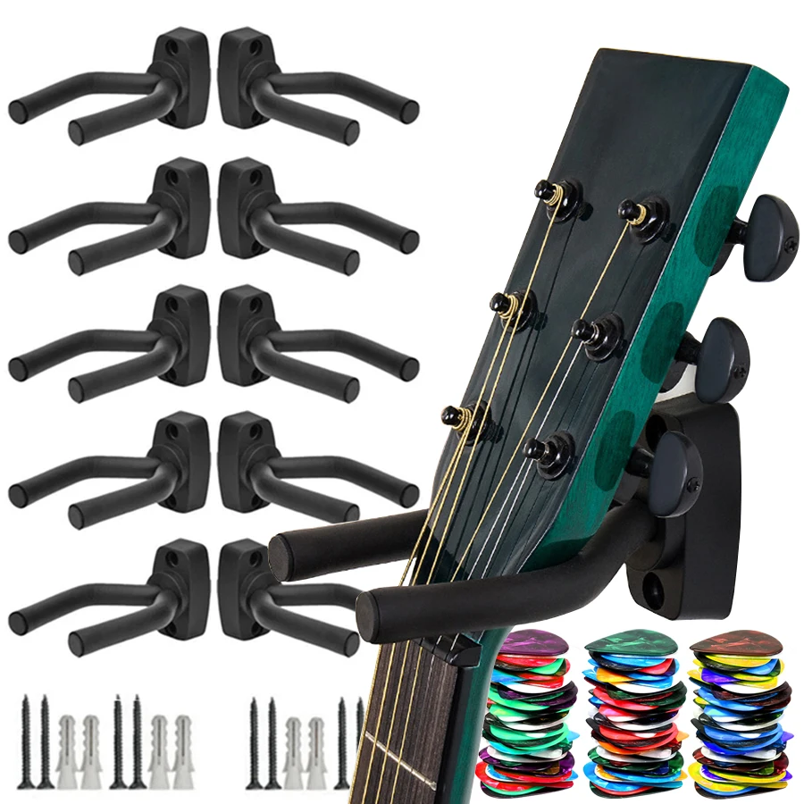 1-4pcs Guitar Hook with 2-12pcs SLL Guitar Picks Conventional Instrument Guitar Storage Hooks Suitable for Guitar Bass Ukulele