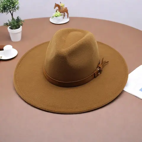 Classic Wool Fedora Hat with Wide Brim and Stylish Belt Detail for Women and Men - Perfect for Parties and Jazz Events