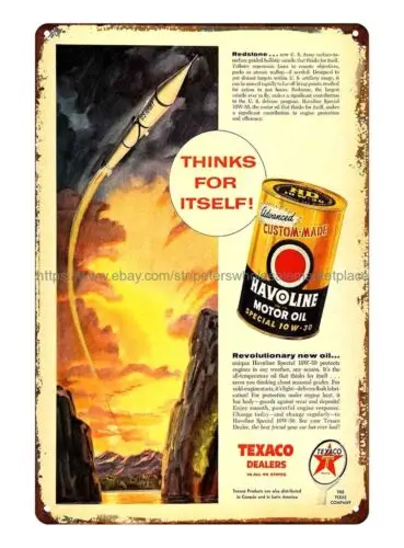 1956 Ad моторное масло Texaco Havoline U. S. Милый армейский жестяной знак Redstone для домашнего декора