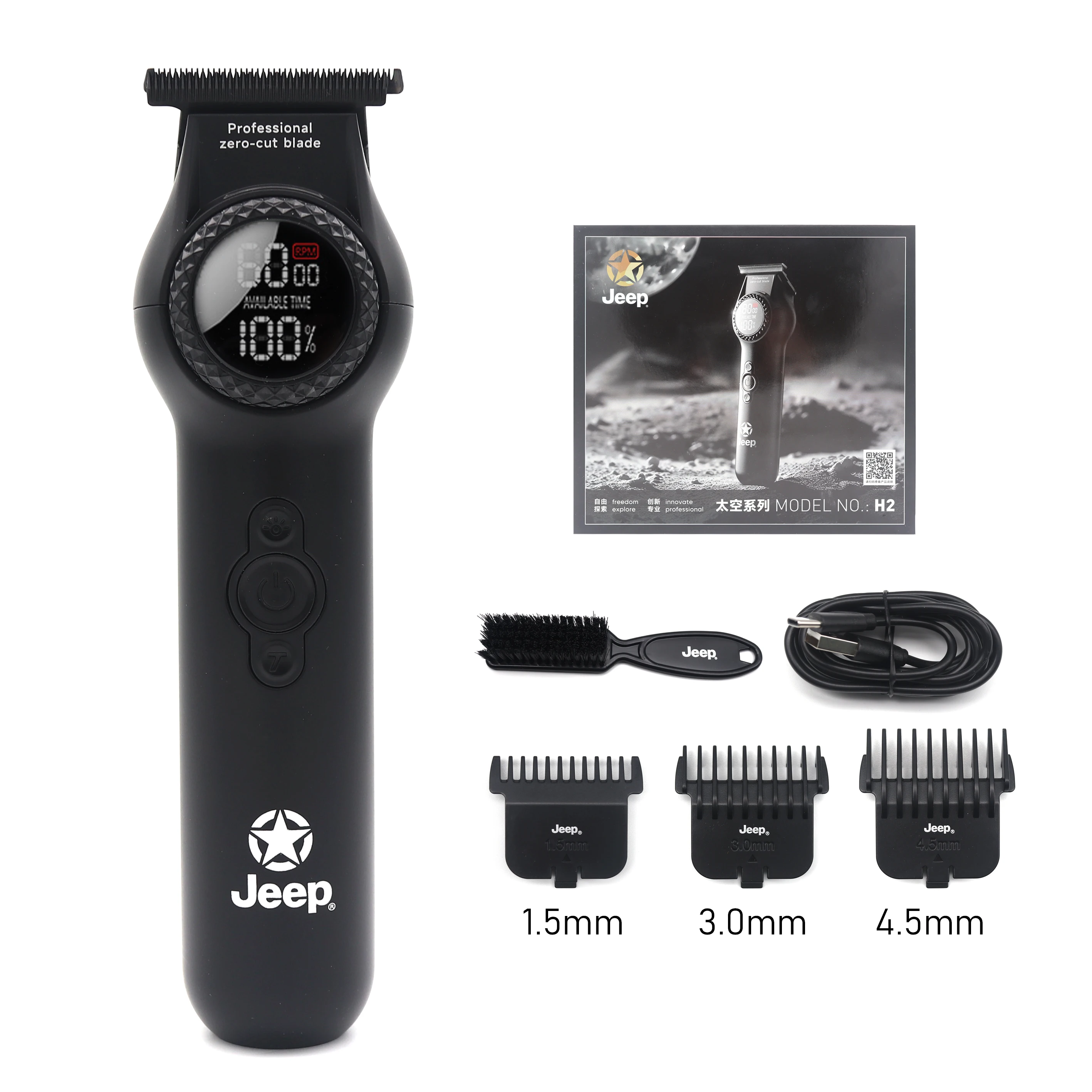 

8000 об/мин DLC Blade Профессиональный триммер для волос Светодиодный дисплей USB Финишная машина Керамическое лезвие Машина для стрижки волос для мужчин