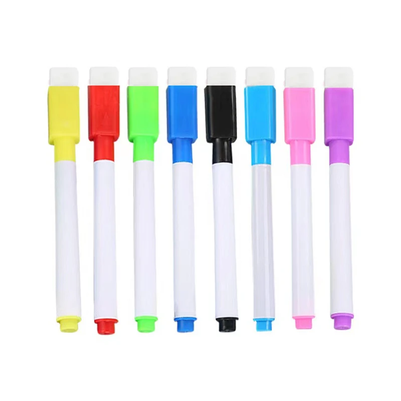 6pcs Brush Whiteboard Marker Pens Board Dry-Erase Pen With Eraser Markers Writing Water Color Stationery Supplies (No Magnetic)