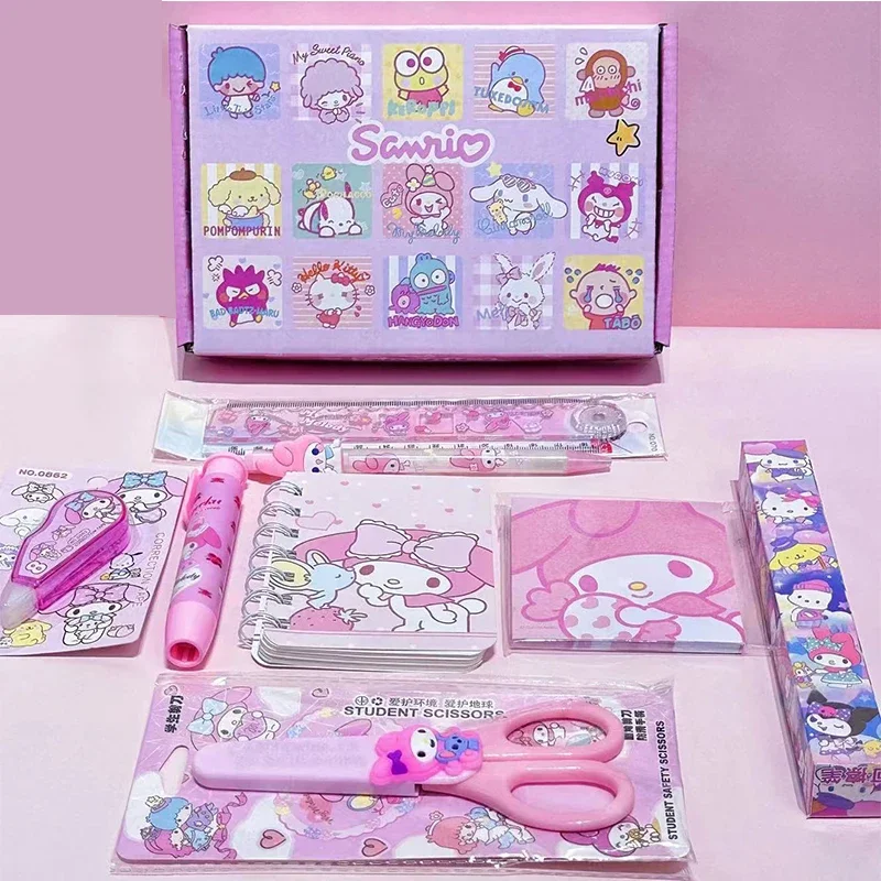 Cute Sanrio Set My Melody Eraser Pencil Sticky Notes Correction tape Stationery Set Kids Top School Office Writing Supplies Gift