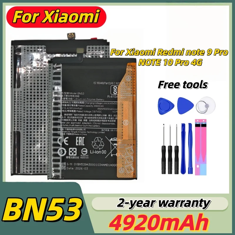 

Li-ion 4900mAh BN53 Battery For Xiaomi Redmi note 10 Pro global / note 9 Pro global replacement Batteries Fast Shipping