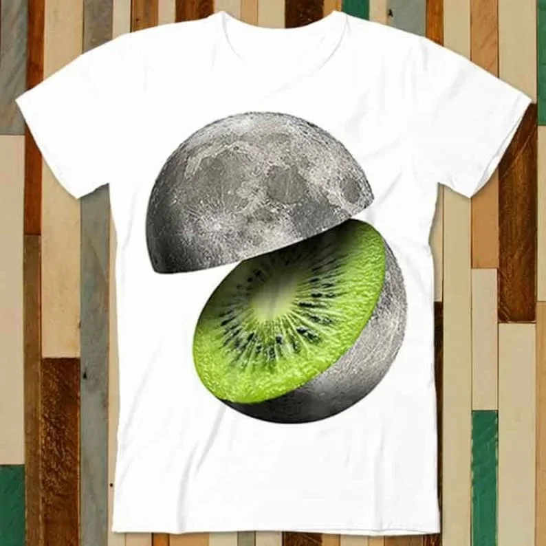 

Moon Cut Kiwi Astronomy Planet Space Fruit T Shirt Adult Unisex Men Women Retro Design Tee Vintage Top A4904