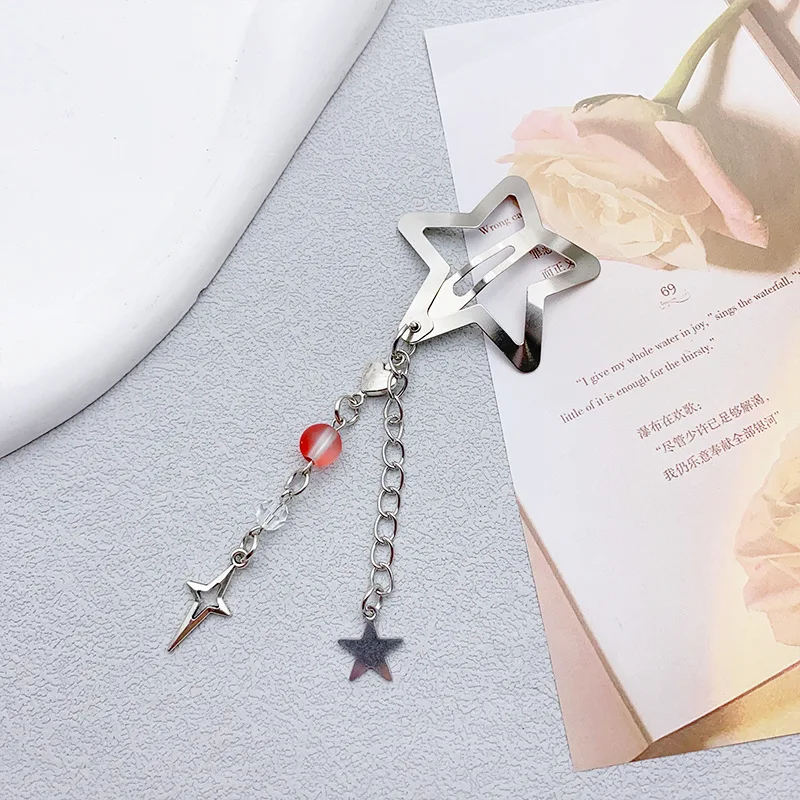 الحلو كول نمط Ins المعادن دلاية شكل نجمة الحب مطرز شرابة الساخن فتاة دبوس الشعر للفتيات تخريمية ستار مشبك معدني دبابيس الشعر #4