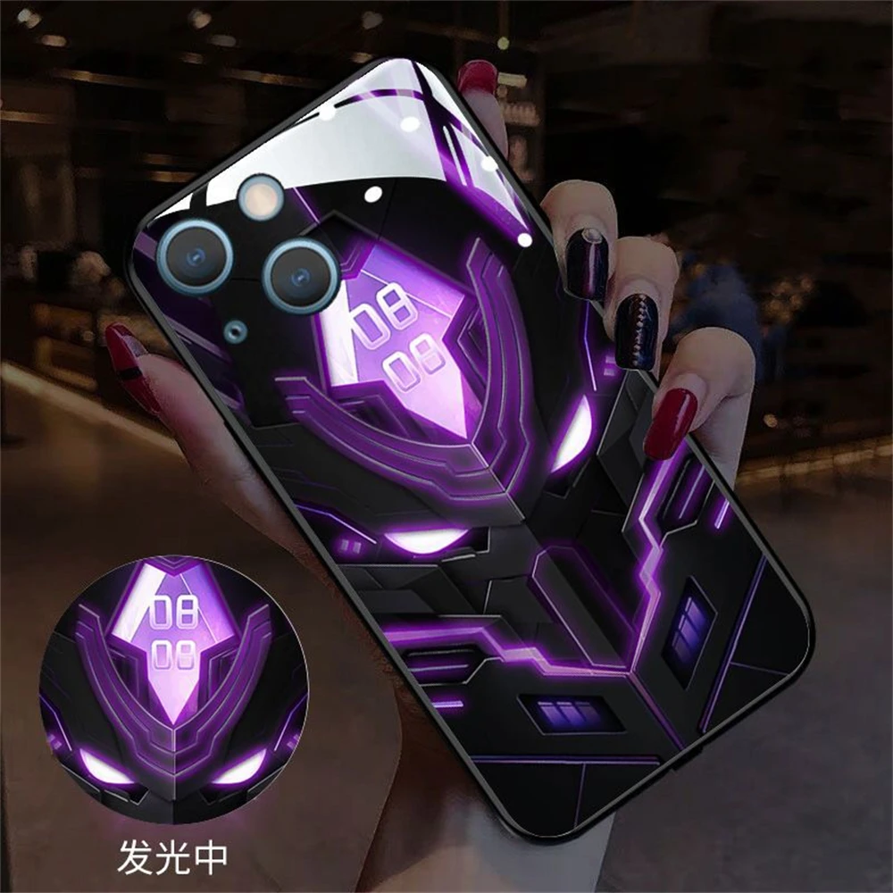 

2025 Super Cool Mech Mask Design LED Light Glow Luminous Phone Case For iPhone Air 17 16 E 15 14 13 12 11 Pro Max X XR Plus