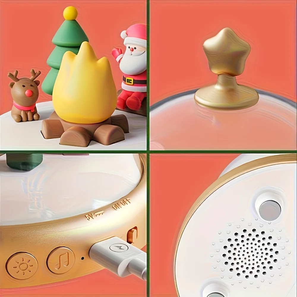 F2 Rechargeable Santa Claus Little Flame Music Box, with LED Night Light, Adjustable Brightness Table Lamp Portable Bedside Lamp