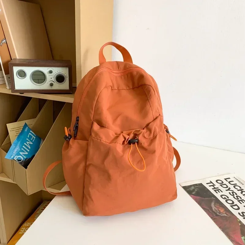 Nylon Zipper Sewing Chain Solid Color Shoulder Bag Fashionable Simple Classic Backpack Women's Bag Portability Fold Student Bag