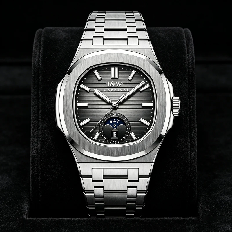IW Silver Gray Automatic Men's Watches Stainless Steel 50M Waterproof Date Luminous Mechanical Watch for Man Japanese Movement