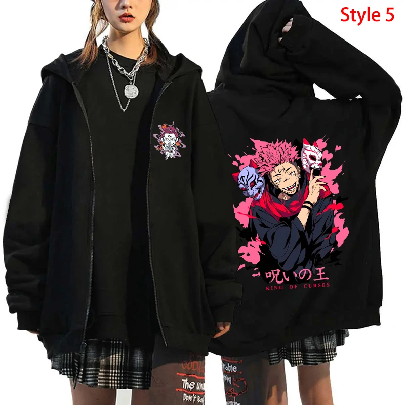 NEW Women\'s Men\'s Fashion Zip Hoodie Ryomen Sukuna Printing Zipper Sweatshirt Autumn Winter Casual Long Sleeve Jacket Coat Anime