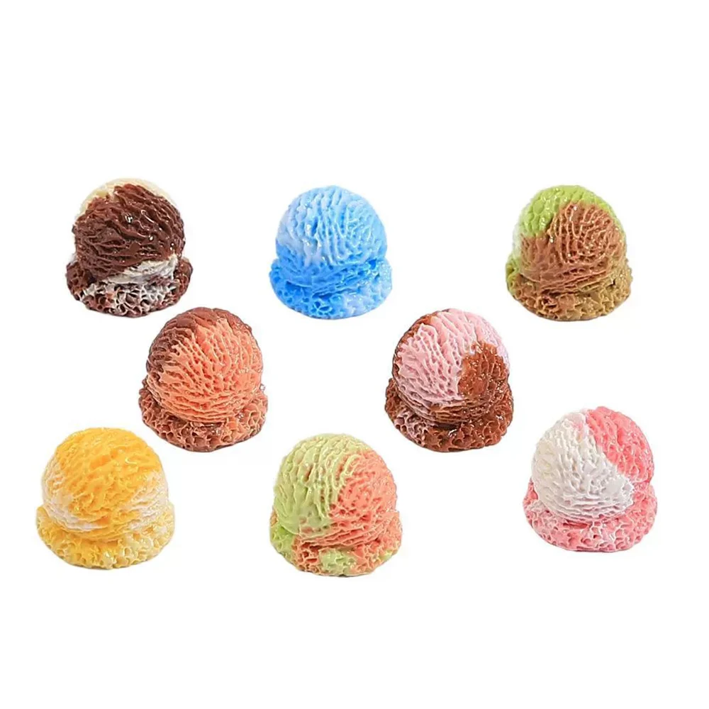 10PCS Ice Cream Ball Series Miniature Flat Back Resin Cabochons For Hairpin Scrapbooking DIY Home Decor Craft Accessories