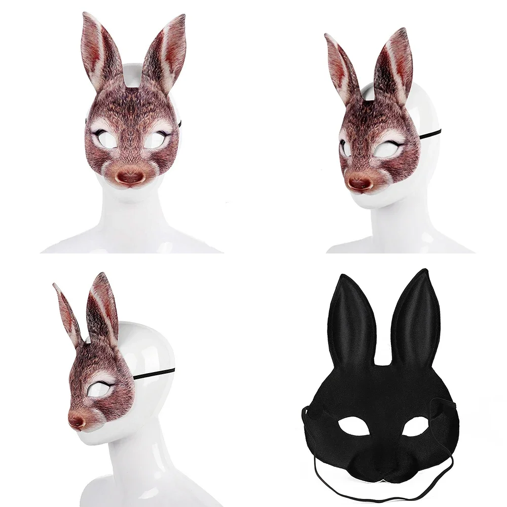 Realistische Kaninchenmaske Maskerade Frohe Ostern Kostüm Requisiten 3D Tier Halbgesichtsmaske für Erwachsene Cosplay Halloween Dekoration Zubehör – Detail 6