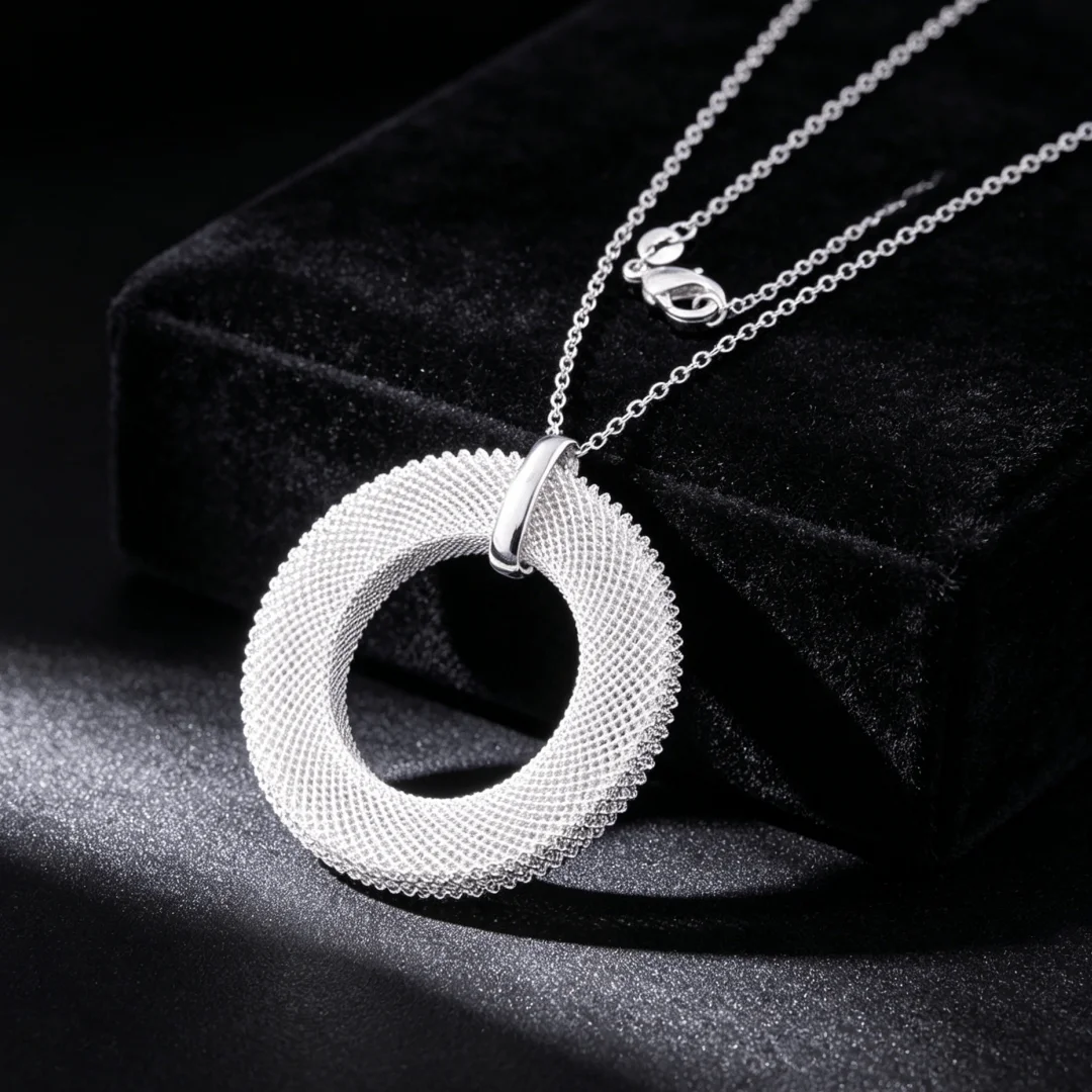 Exquisite streetwear Jewelry 925 Sterling Silver network circle Pendant Necklace For Fashion wedding Women Valentine's Day gift