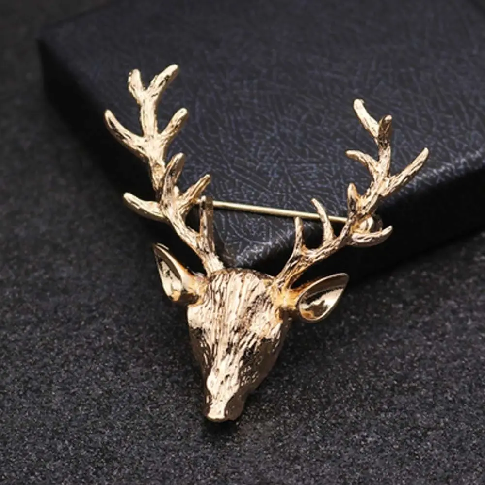 Elk Head Brooch Pins Animal Deer Metal Brooch Christmas Badge Scarf Buckle Suit Accessories