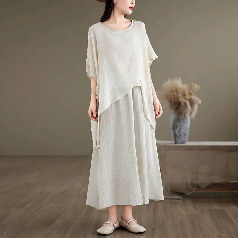 

Women's Tracksuit Elegant O-neck Short Sleeve T-shirts and Solid Skirts Summer Vintage Casual Loose Matching Set New Products