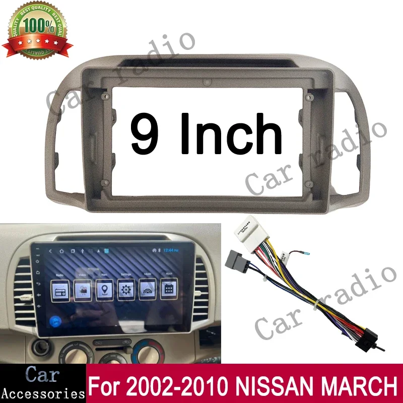 For 2002-2010 NISSAN MARCH/Micra 9 Inch Car Radio Android Stereo Frame Player 2Din Head Unit Fascia Panel Dash Board Cover
