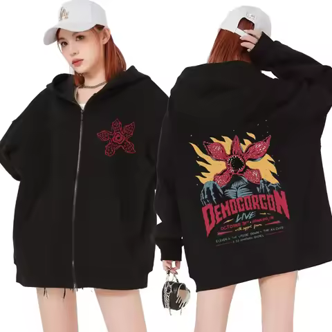 Eddie Munson The Demogorgon Zipper Hoodie Men Women Cannibal Flower Monster Print Cardigan Hooded Sweatshirt Harajuku Streetwear